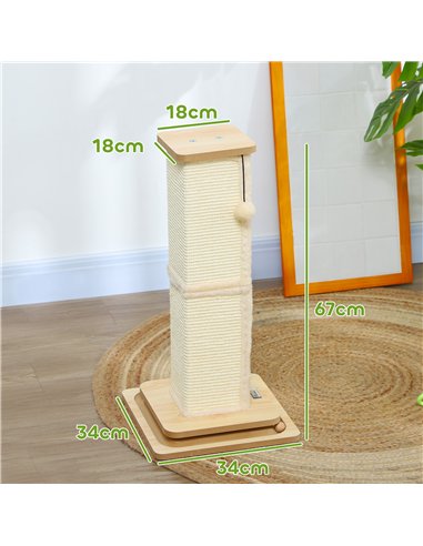 PawHut 3-in-1 Cat Scratching Post, 67cm Cat Scratcher w/ Track Ball Toy, Oak Tone