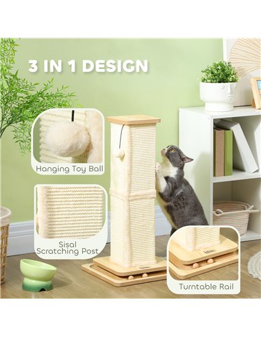 PawHut 3-in-1 Cat Scratching Post, 67cm Cat Scratcher w/ Track Ball Toy, Oak Tone