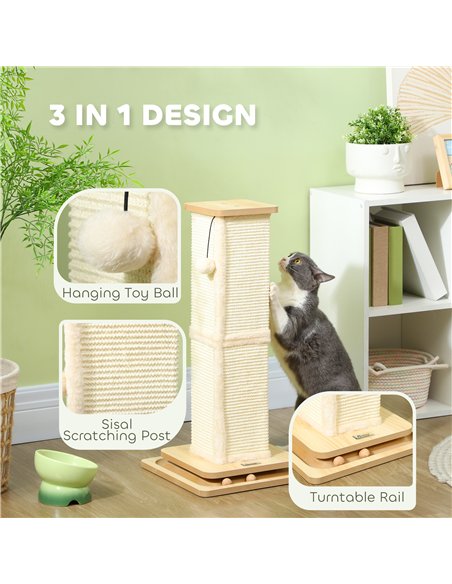 PawHut 3-in-1 Cat Scratching Post, 67cm Cat Scratcher w/ Track Ball Toy, Oak Tone - pic 147398 | FastDaddyshop