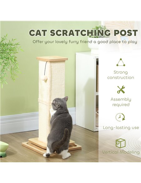 PawHut 3-in-1 Cat Scratching Post, 67cm Cat Scratcher w/ Track Ball Toy, Oak Tone - pic 147399 | FastDaddyshop
