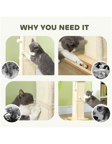 PawHut 3-in-1 Cat Scratching Post, 67cm Cat Scratcher w/ Track Ball Toy, Oak Tone