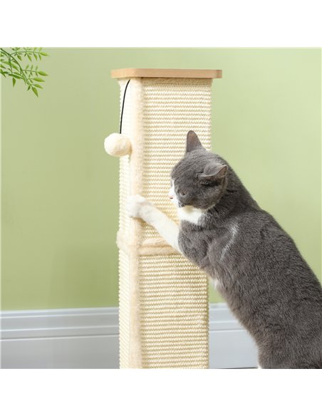 PawHut 3-in-1 Cat Scratching Post, 67cm Cat Scratcher w/ Track Ball Toy, Oak Tone - pic 147401 | FastDaddyshop