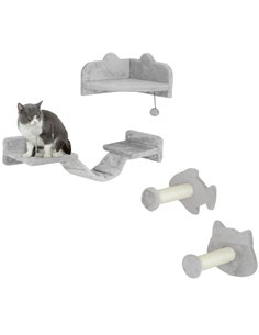 PawHut 4-Piece Cat Wall Shelves with Steps, Ladder, Jumping Platforms, Light Grey