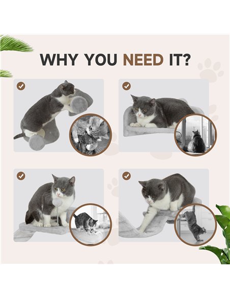 PawHut 4-Piece Cat Wall Shelves with Steps, Ladder, Jumping Platforms, Light Grey - pic 147409 | FastDaddyshop