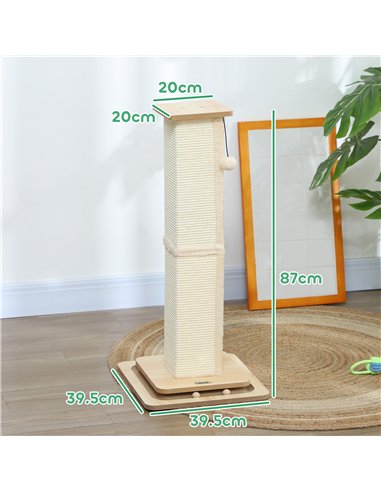 PawHut 3-in-1 Cat Scratching Post, 87cm Cat Scratcher w/ Track Ball Toy, Oak Tone