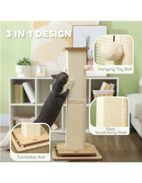 PawHut 3-in-1 Cat Scratching Post, 87cm Cat Scratcher w/ Track Ball Toy, Oak Tone - pic 147416 | FastDaddyshop