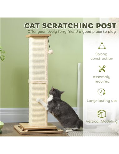 PawHut 3-in-1 Cat Scratching Post, 87cm Cat Scratcher w/ Track Ball Toy, Oak Tone