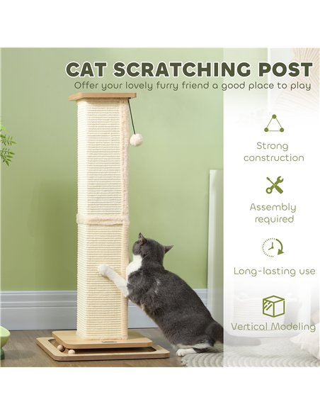 PawHut 3-in-1 Cat Scratching Post, 87cm Cat Scratcher w/ Track Ball Toy, Oak Tone - pic 147417 | FastDaddyshop