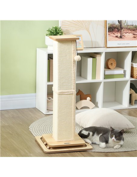 PawHut 3-in-1 Cat Scratching Post, 87cm Cat Scratcher w/ Track Ball Toy, Oak Tone - pic 147419 | FastDaddyshop