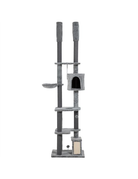 PawHut 225-255cm Floor to Ceiling Cat Tree, Large Cat Tower w/ Cat Scratching Posts, Ramp, Cat House - pic 147422 | FastDaddyshop