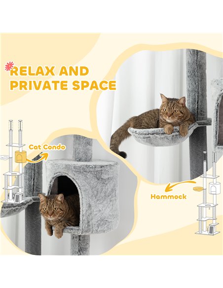 PawHut 225-255cm Floor to Ceiling Cat Tree, Large Cat Tower w/ Cat Scratching Posts, Ramp, Cat House - pic 147426 | FastDaddyshop