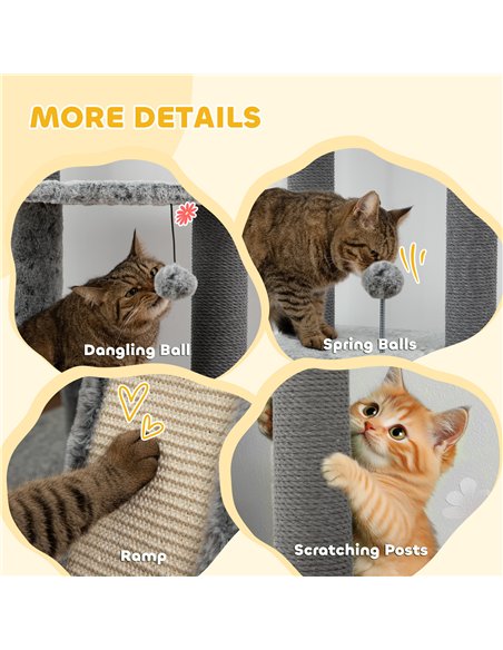 PawHut 225-255cm Floor to Ceiling Cat Tree, Large Cat Tower w/ Cat Scratching Posts, Ramp, Cat House - pic 147427 | FastDaddyshop
