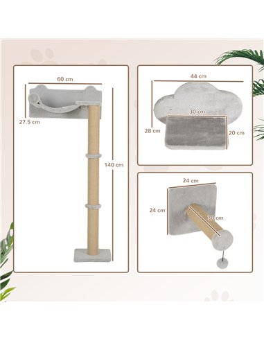 PawHut 4-Piece Cat Shelves w/ Scratching Post, Steps, Jumping Platform, Ladder, Toy Balls, for Indoor Cats, Light Grey