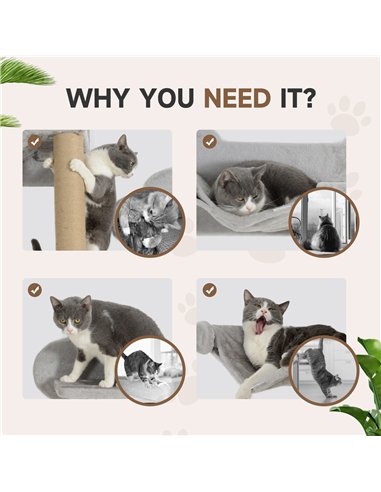 PawHut 4-Piece Cat Shelves w/ Scratching Post, Steps, Jumping Platform, Ladder, Toy Balls, for Indoor Cats, Light Grey