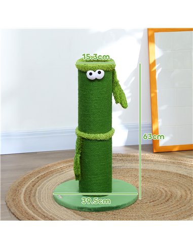 PawHut 63cm Cat Scratching Post for Indoor Cats, with Sisal Rope Cover, Large Base, Green