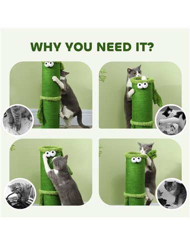 PawHut 63cm Cat Scratching Post for Indoor Cats, with Sisal Rope Cover, Large Base, Green