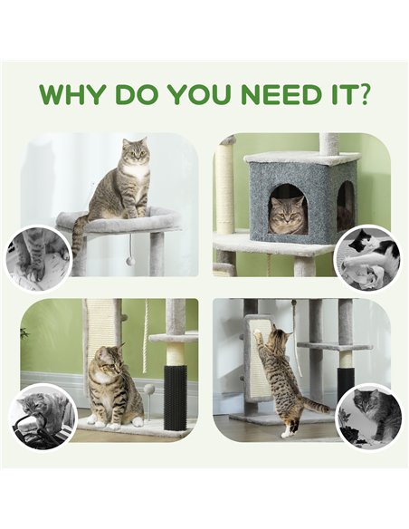 PawHut 132cm Cat Tree w/ Scratching Posts, Pad, Cat Bed, Cat House, Jumping Platform, Grooming Brush, Anti-Tip Kit, Light Grey - pic 147455 | FastDaddyshop