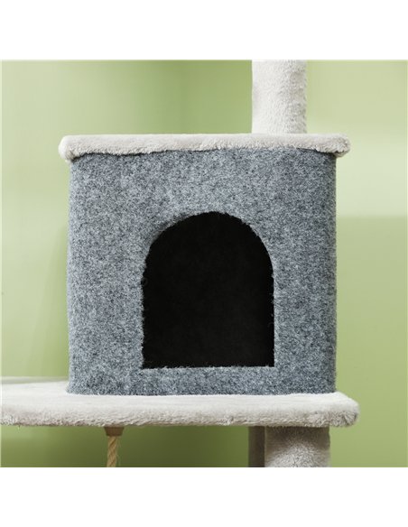 PawHut 132cm Cat Tree w/ Scratching Posts, Pad, Cat Bed, Cat House, Jumping Platform, Grooming Brush, Anti-Tip Kit, Light Grey - pic 147456 | FastDaddyshop