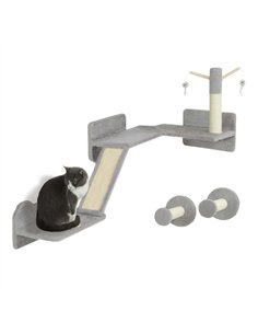 PawHut 3-Piece Cat Wall Furniture with Scratching Posts, Scratching Pads, Perches, Cat Wands, Toy Balls, Light Grey