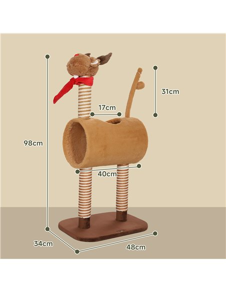 PawHut 98cm Deer-Designed Cat Tree with Scratching Posts, Toy Ball, Tunnel, Brown - pic 147478 | FastDaddyshop