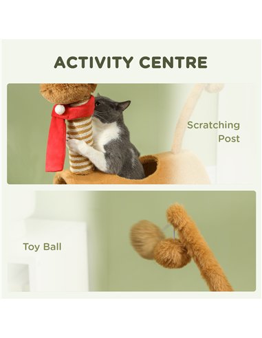 PawHut 98cm Deer-Designed Cat Tree with Scratching Posts, Toy Ball, Tunnel, Brown