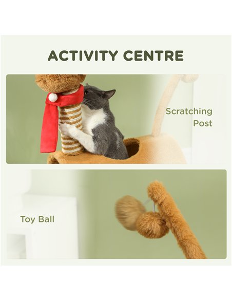 PawHut 98cm Deer-Designed Cat Tree with Scratching Posts, Toy Ball, Tunnel, Brown - pic 147479 | FastDaddyshop