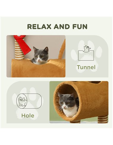 PawHut 98cm Deer-Designed Cat Tree with Scratching Posts, Toy Ball, Tunnel, Brown