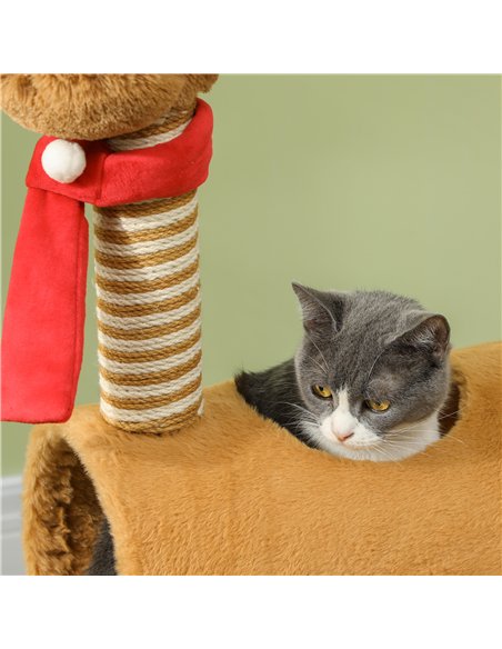 PawHut 98cm Deer-Designed Cat Tree with Scratching Posts, Toy Ball, Tunnel, Brown - pic 147483 | FastDaddyshop