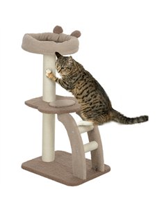 PawHut Cat Tree for Indoor Cats, 88cm Cat Tower with Sisal Scratching Post, Hanging Ball, Large Cat Perch, Stairs, Brown