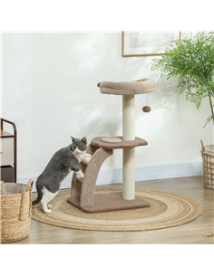 PawHut Cat Tree for Indoor Cats, 88cm Cat Tower with Sisal Scratching Post, Hanging Ball, Large Cat Perch, Stairs, Brown 2