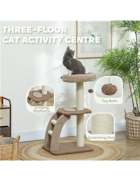 PawHut Cat Tree for Indoor Cats, 88cm Cat Tower with Sisal Scratching Post, Hanging Ball, Large Cat Perch, Stairs, Brown - pic 147488 | FastDaddyshop