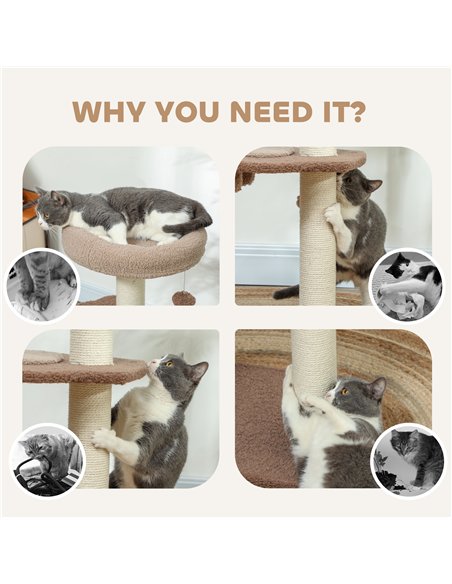 PawHut Cat Tree for Indoor Cats, 88cm Cat Tower with Sisal Scratching Post, Hanging Ball, Large Cat Perch, Stairs, Brown - pic 147490 | FastDaddyshop