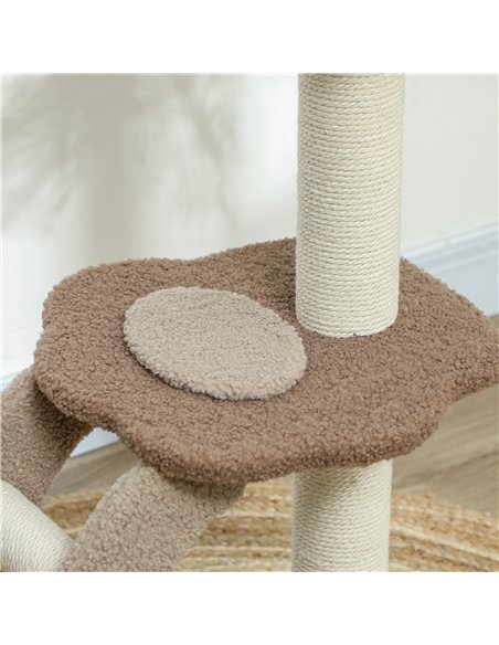 PawHut Cat Tree for Indoor Cats, 88cm Cat Tower with Sisal Scratching Post, Hanging Ball, Large Cat Perch, Stairs, Brown - pic 147491 | FastDaddyshop