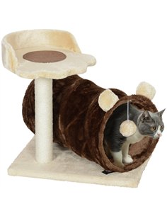 PawHut 47cm Small Cat Tree w/ Scratching Post, Bed, Cat Tunnel, Toy Ball, Dark Brown