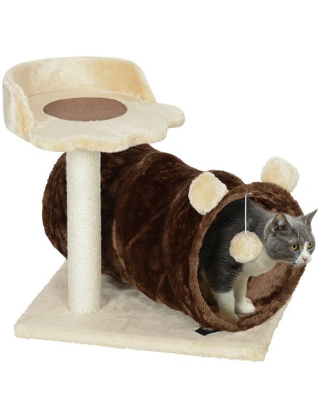 PawHut 47cm Small Cat Tree w/ Scratching Post, Bed, Cat Tunnel, Toy Ball, Dark Brown - pic 147494 | FastDaddyshop