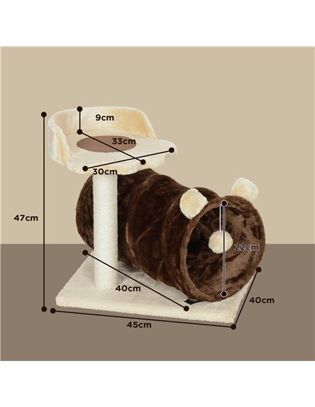 PawHut 47cm Small Cat Tree w/ Scratching Post, Bed, Cat Tunnel, Toy Ball, Dark Brown - pic 147496 | FastDaddyshop
