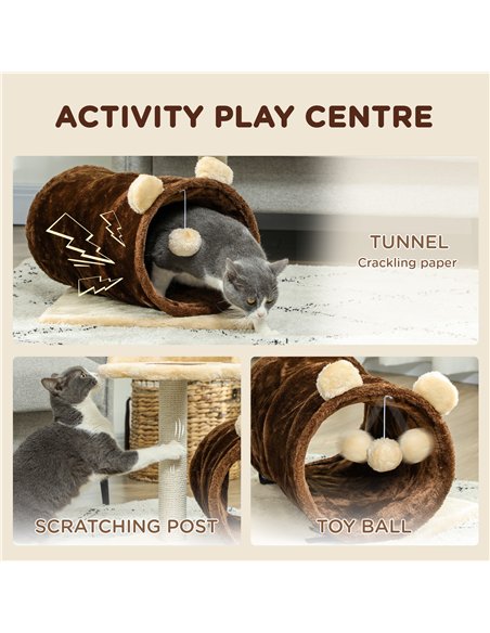 PawHut 47cm Small Cat Tree w/ Scratching Post, Bed, Cat Tunnel, Toy Ball, Dark Brown - pic 147497 | FastDaddyshop