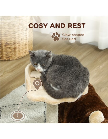 PawHut 47cm Small Cat Tree w/ Scratching Post, Bed, Cat Tunnel, Toy Ball, Dark Brown - pic 147498 | FastDaddyshop