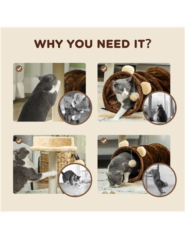 PawHut 47cm Small Cat Tree w/ Scratching Post, Bed, Cat Tunnel, Toy Ball, Dark Brown