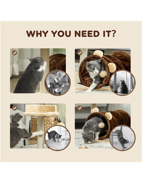 PawHut 47cm Small Cat Tree w/ Scratching Post, Bed, Cat Tunnel, Toy Ball, Dark Brown - pic 147499 | FastDaddyshop