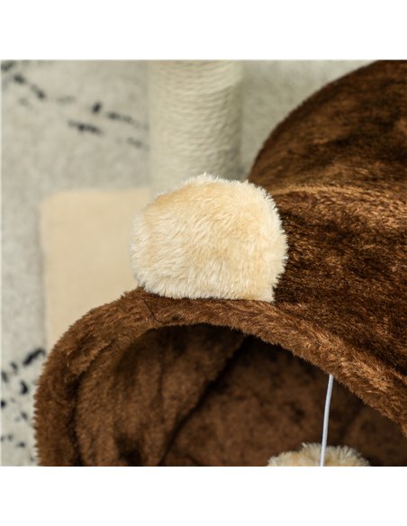 PawHut 47cm Small Cat Tree w/ Scratching Post, Bed, Cat Tunnel, Toy Ball, Dark Brown - pic 147502 | FastDaddyshop