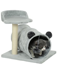PawHut 47cm Small Cat Tree w/ Scratching Post, Bed, Cat Tunnel, Toy Ball, Grey