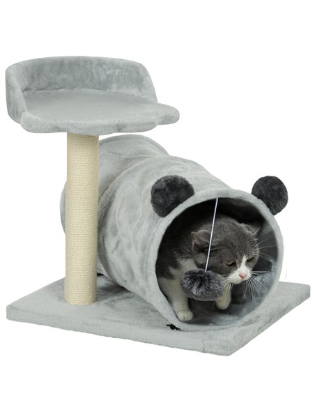 PawHut 47cm Small Cat Tree w/ Scratching Post, Bed, Cat Tunnel, Toy Ball, Grey - pic 147503 | FastDaddyshop