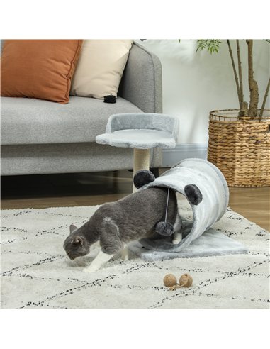 PawHut 47cm Small Cat Tree w/ Scratching Post, Bed, Cat Tunnel, Toy Ball, Grey