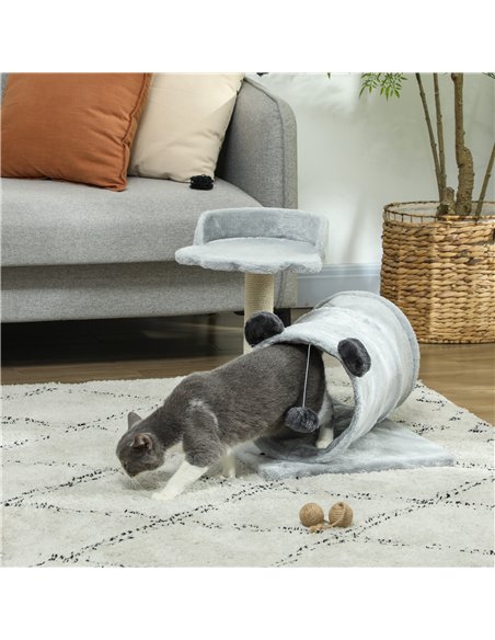 PawHut 47cm Small Cat Tree w/ Scratching Post, Bed, Cat Tunnel, Toy Ball, Grey - pic 147504 | FastDaddyshop