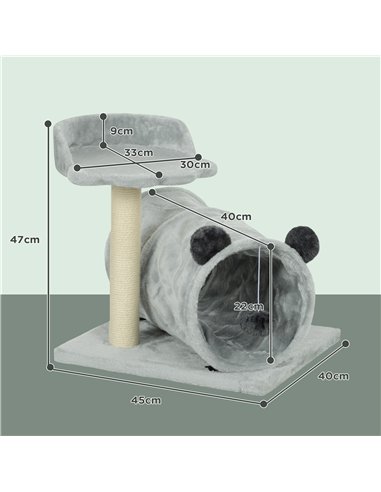 PawHut 47cm Small Cat Tree w/ Scratching Post, Bed, Cat Tunnel, Toy Ball, Grey