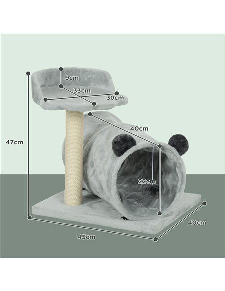 PawHut 47cm Small Cat Tree w/ Scratching Post, Bed, Cat Tunnel, Toy Ball, Grey - pic 147505 | FastDaddyshop