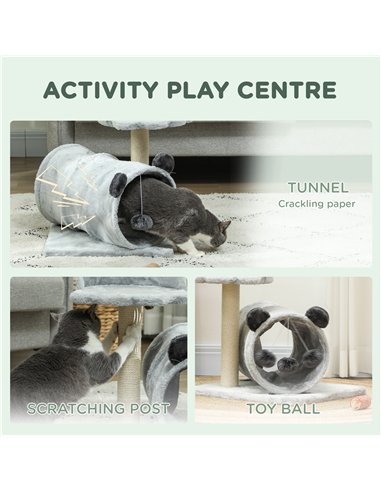 PawHut 47cm Small Cat Tree w/ Scratching Post, Bed, Cat Tunnel, Toy Ball, Grey