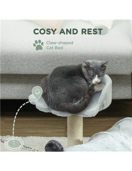PawHut 47cm Small Cat Tree w/ Scratching Post, Bed, Cat Tunnel, Toy Ball, Grey - pic 147507 | FastDaddyshop