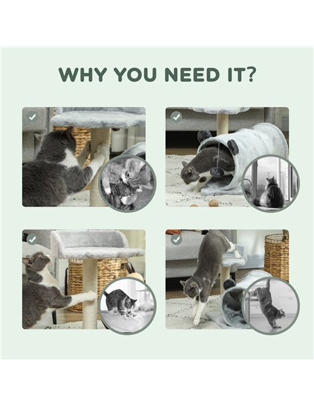 PawHut 47cm Small Cat Tree w/ Scratching Post, Bed, Cat Tunnel, Toy Ball, Grey - pic 147508 | FastDaddyshop